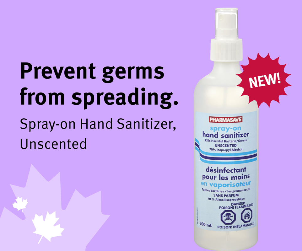 New Pharmasave brand hand sanitizer spray.