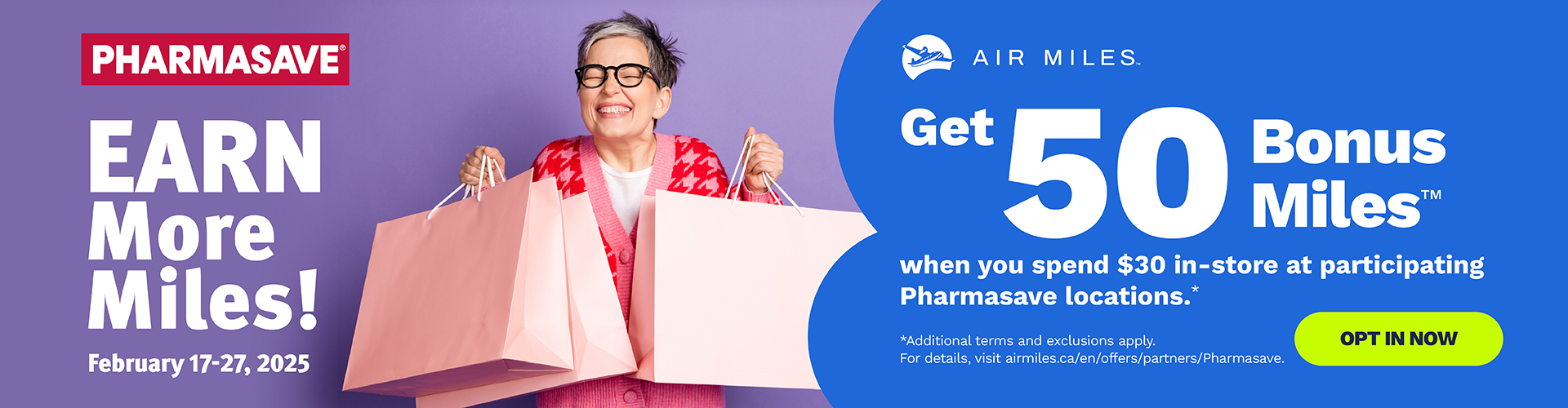 Get 50 bonus airmiles when you spend $30 in-store