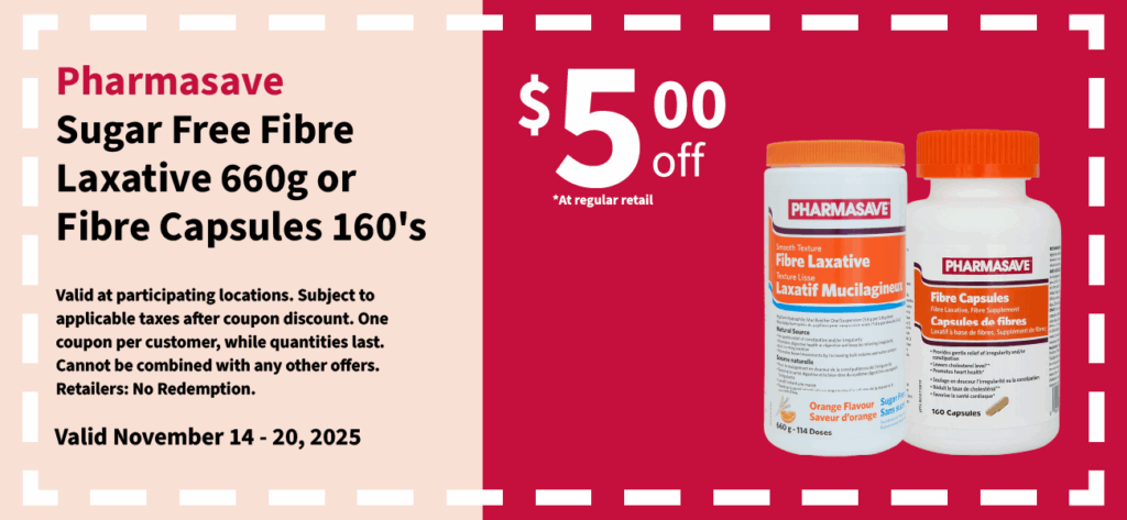 $5 off Pharmasave Sugar Free Fibre Laxative